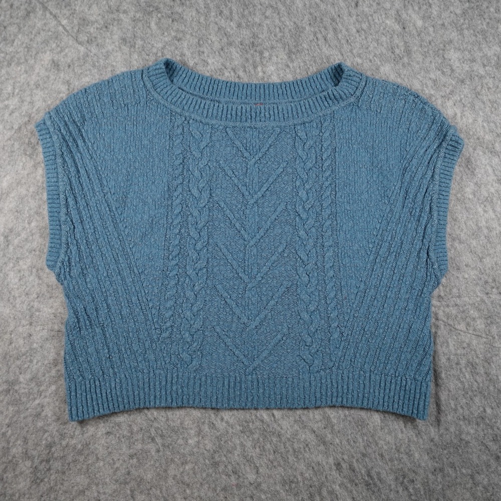 Pilcro Vest Women Medium Blue Cable Knit Cropped Sleeveless Crew Neck Sweater